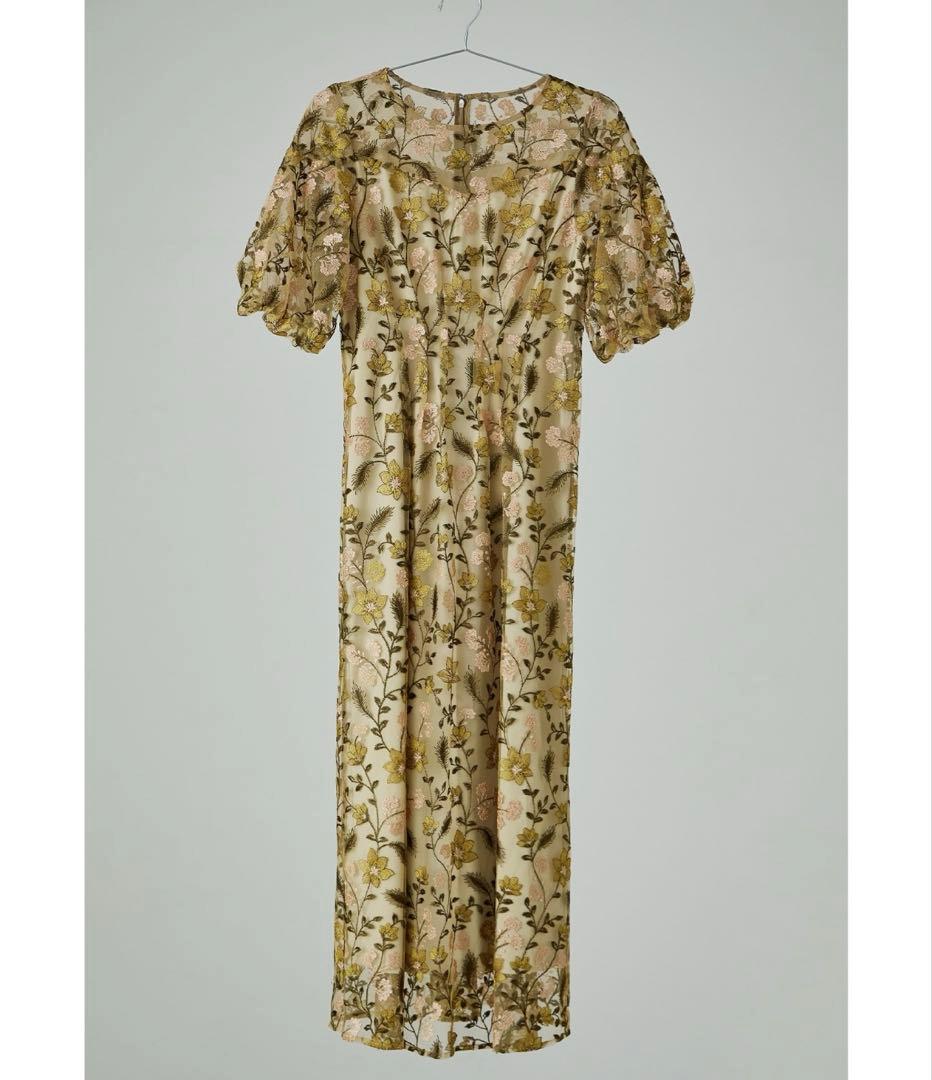 kana niana フラワー刺繍　ワンピース　イエロー　お呼ばれ　オケージョン