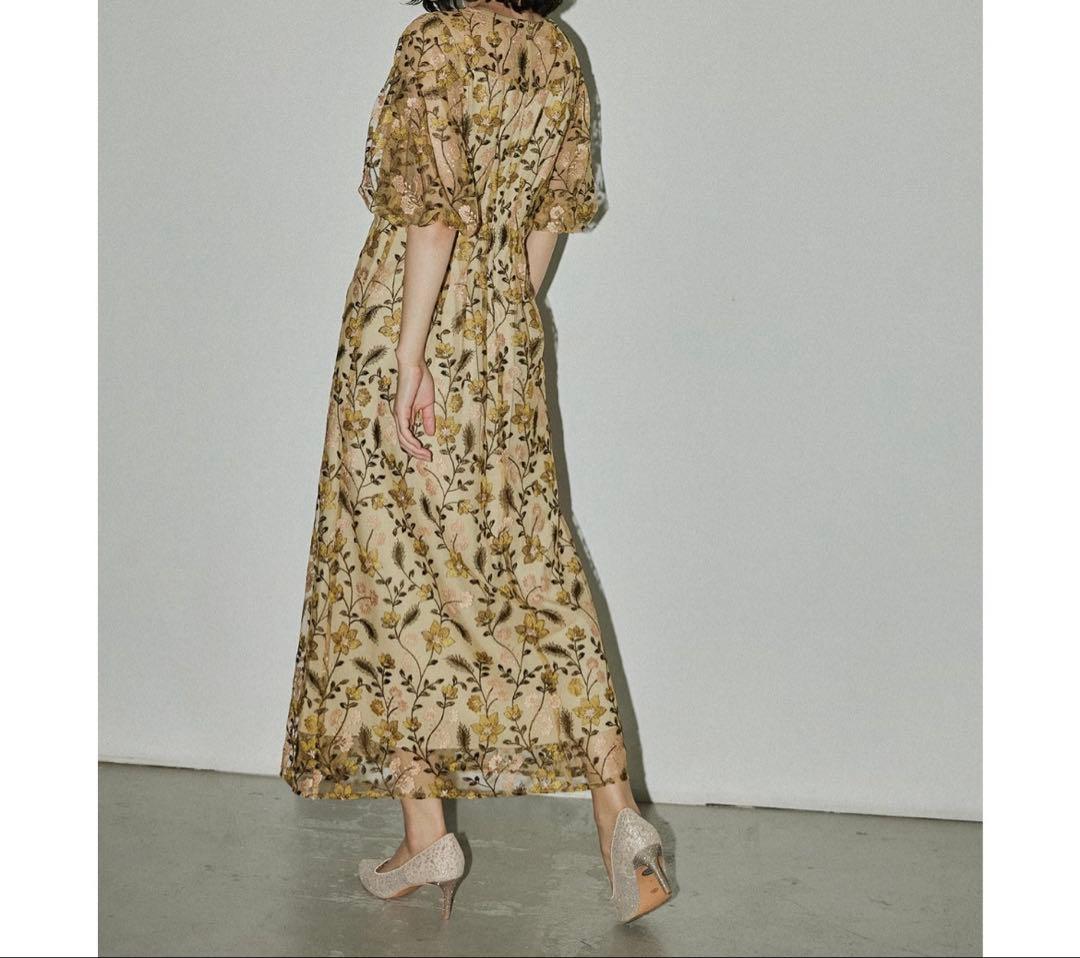 kana niana フラワー刺繍　ワンピース　イエロー　お呼ばれ　オケージョン