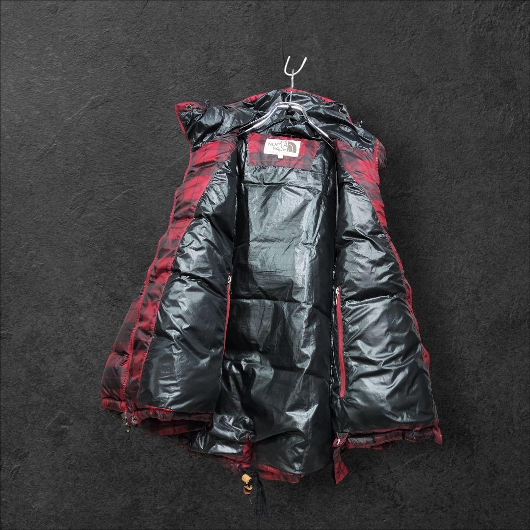 ★希少　ノースフェイス　刺繍　ダウン　ポンチョ　チェック柄　700　レディースL