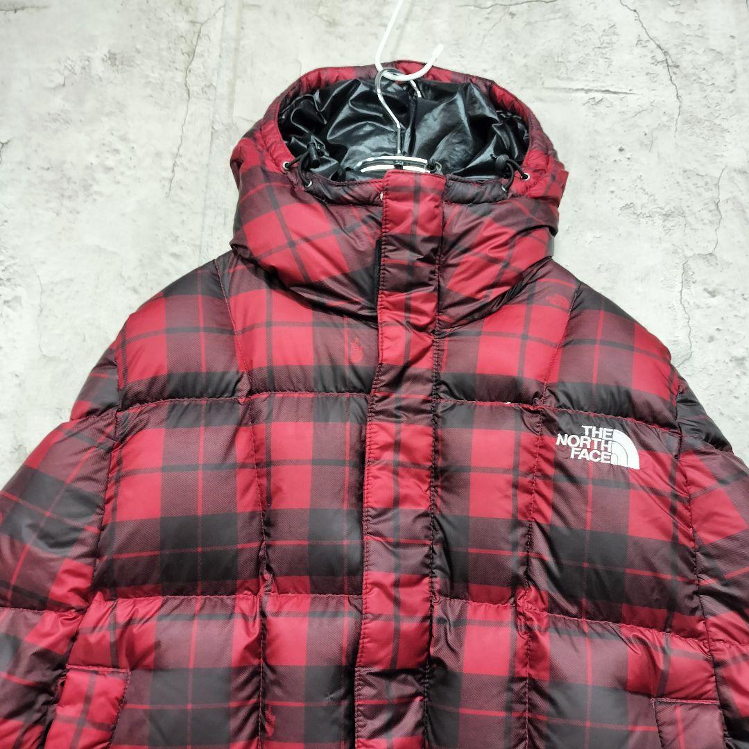 ★希少　ノースフェイス　刺繍　ダウン　ポンチョ　チェック柄　700　レディースL