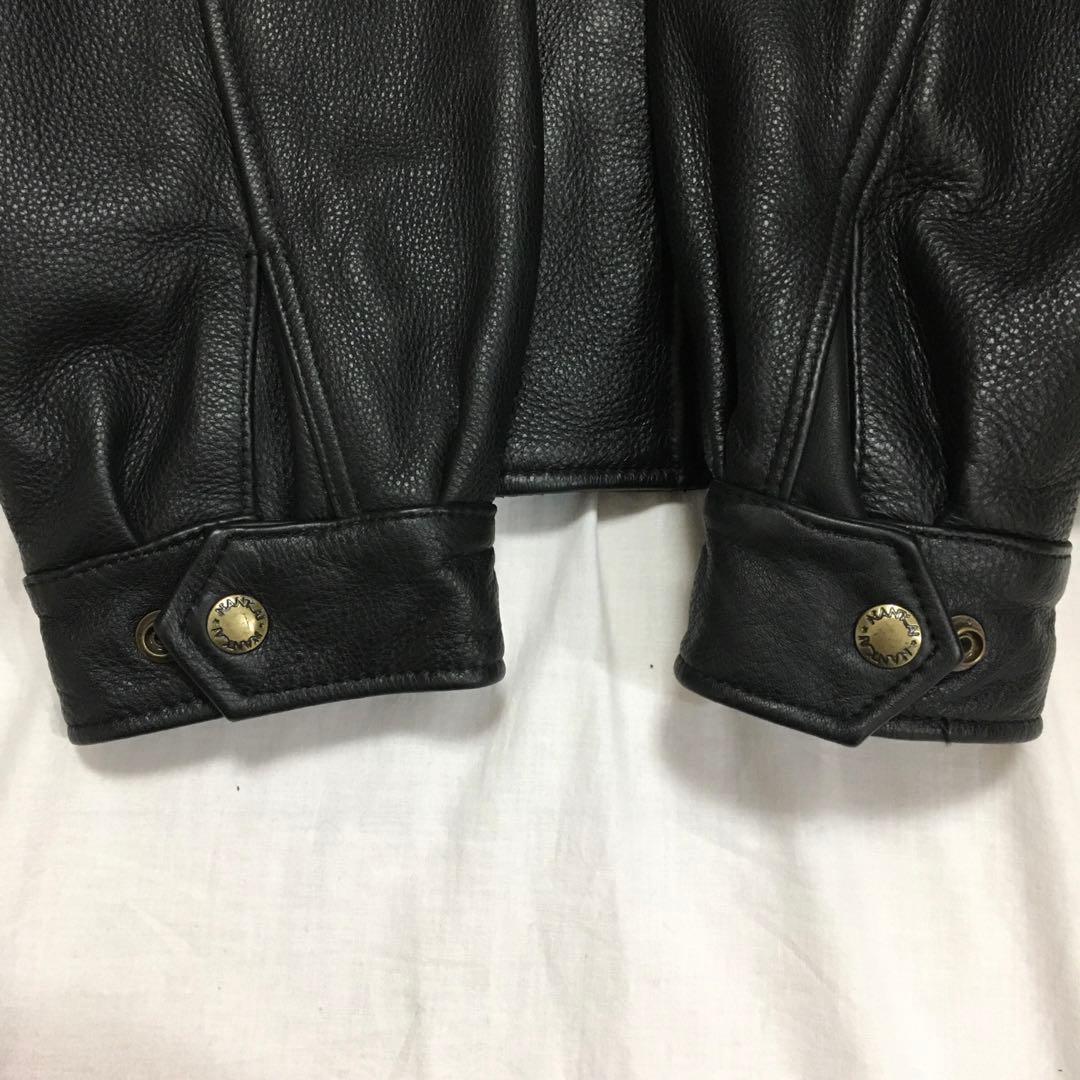 【個性派古着】南海部品　長袖デザイン革ジャン　牛革　ツヤあり　ファスナー式　XL