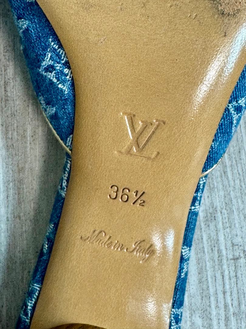 ■LOUIS VUITTON■替えヒール付き■デニム地モノグラムミュール■お花■