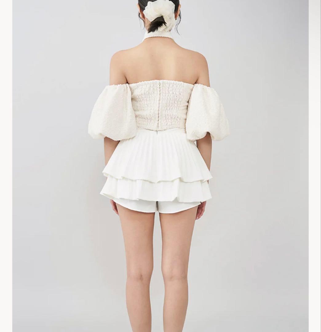 Darich ホルターネックオフショルツイードトップス　　WHT