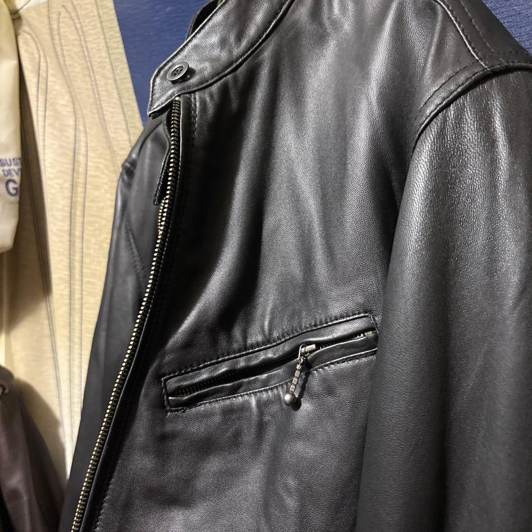Kadoya 黒 レザー シングルライダースジャケット LL リバーシブル