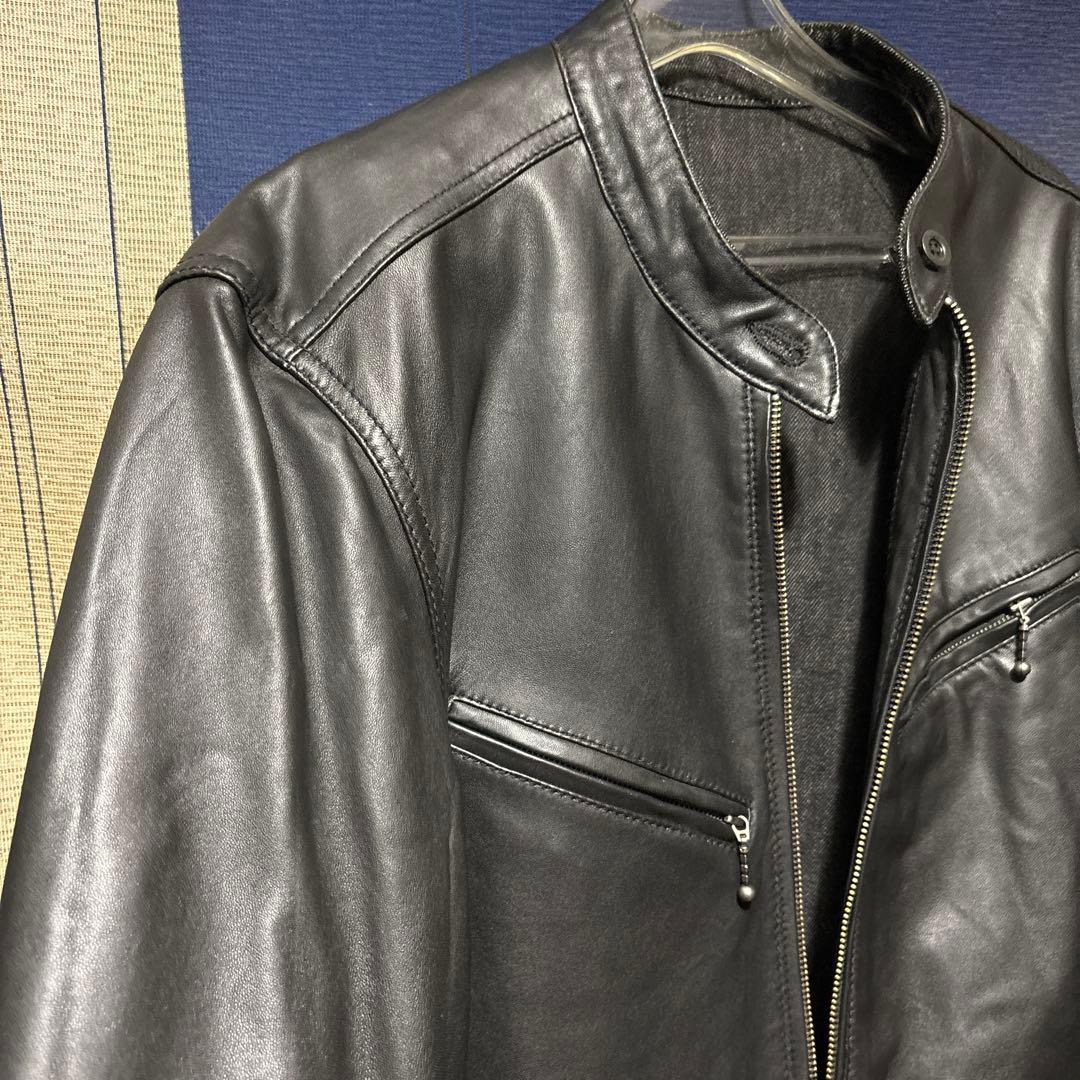 Kadoya 黒 レザー シングルライダースジャケット LL リバーシブル