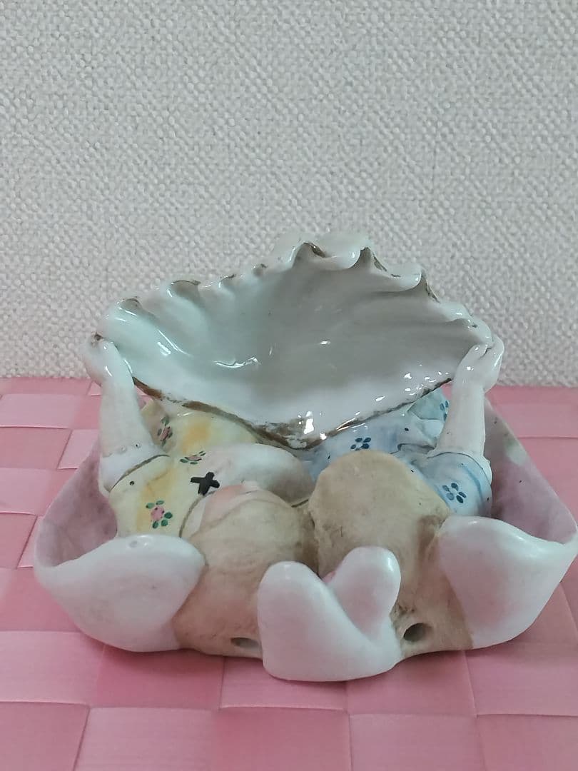 アンティーク 2人のピンク天使 聖水盤