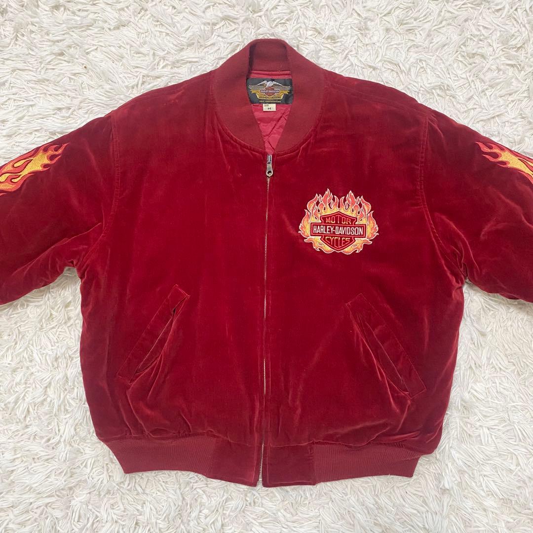 【90s】ハーレーダビッドソン スカジャン ジャケット ベロア ファイアー