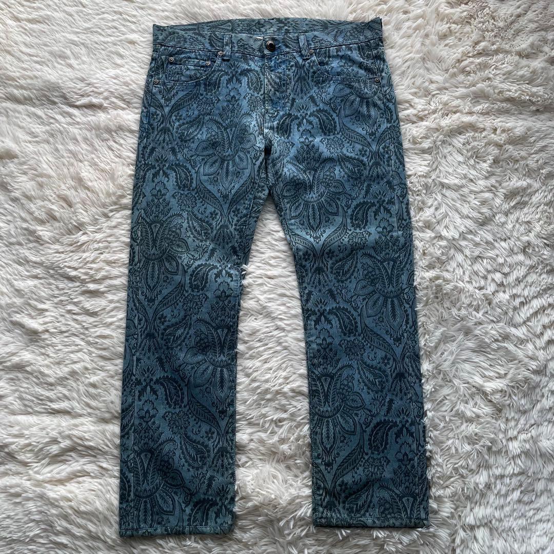 美品✨エトロ　デニムパンツ　ペイズリー柄　ペガサス　洗える　青　XL