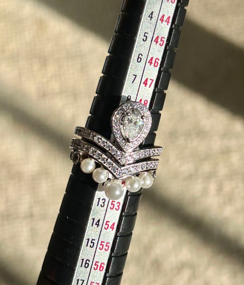 SALE◆未使用◆モアサナイト　V字パールリング　2点セット　silver925