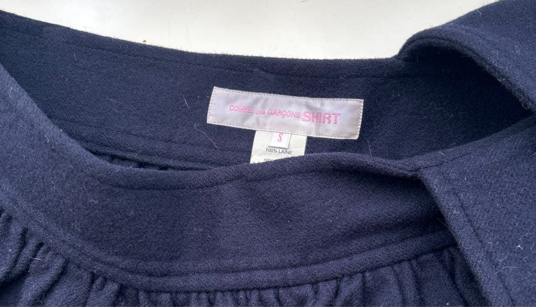 最終価格コムデギャルソン　ネイビー　ワンショルダーウールスカート　S 紺