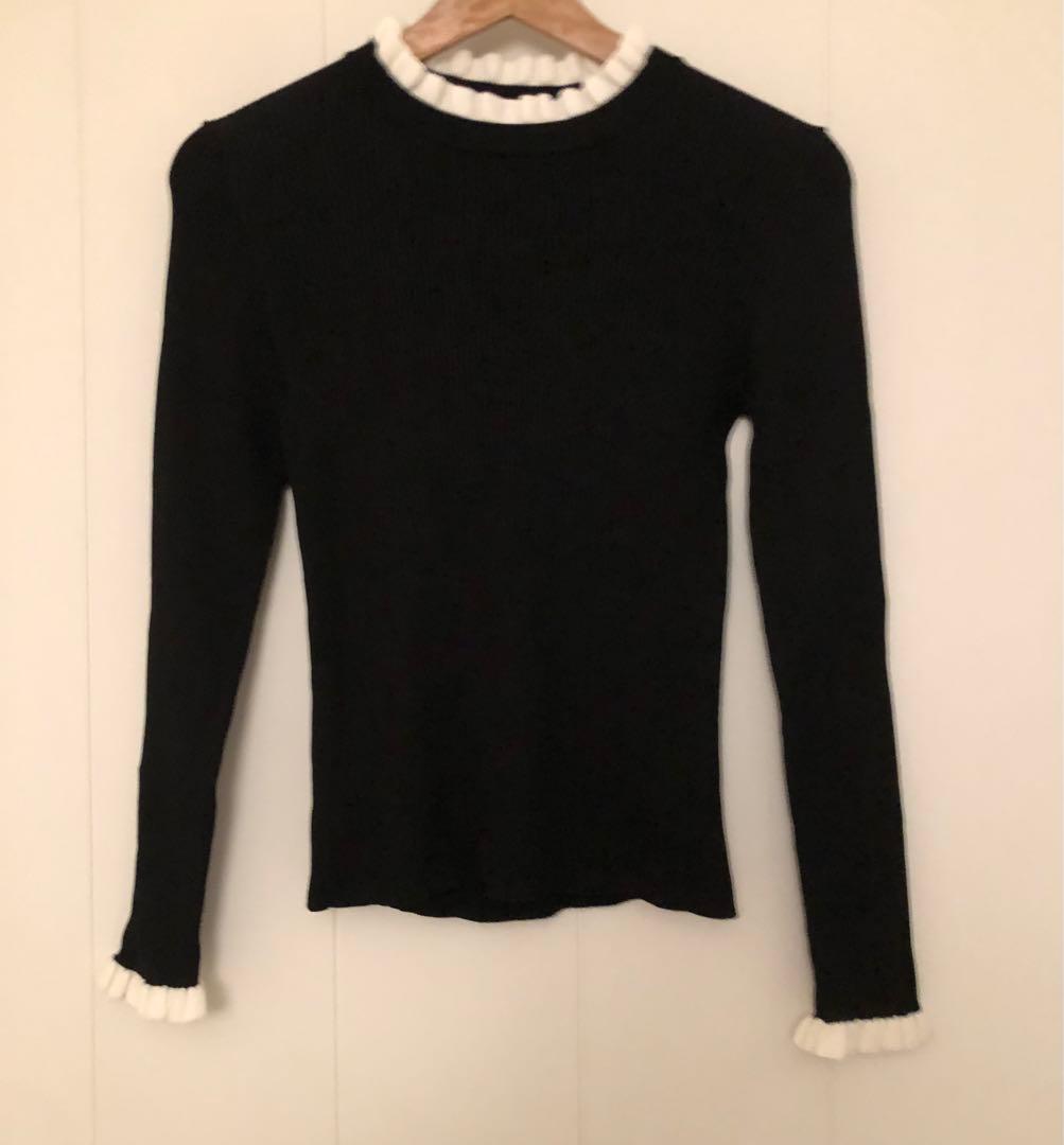 エムプルミエ m-i-d バイカラーフリルリブニットプルオーバー