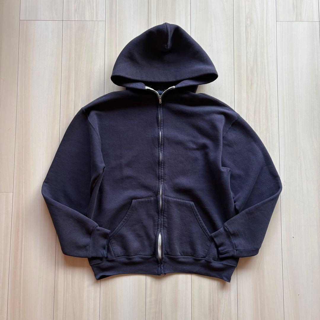 -80s フルジップパーカー USA製 ナス紺 アルミジップ XL相当 フェード