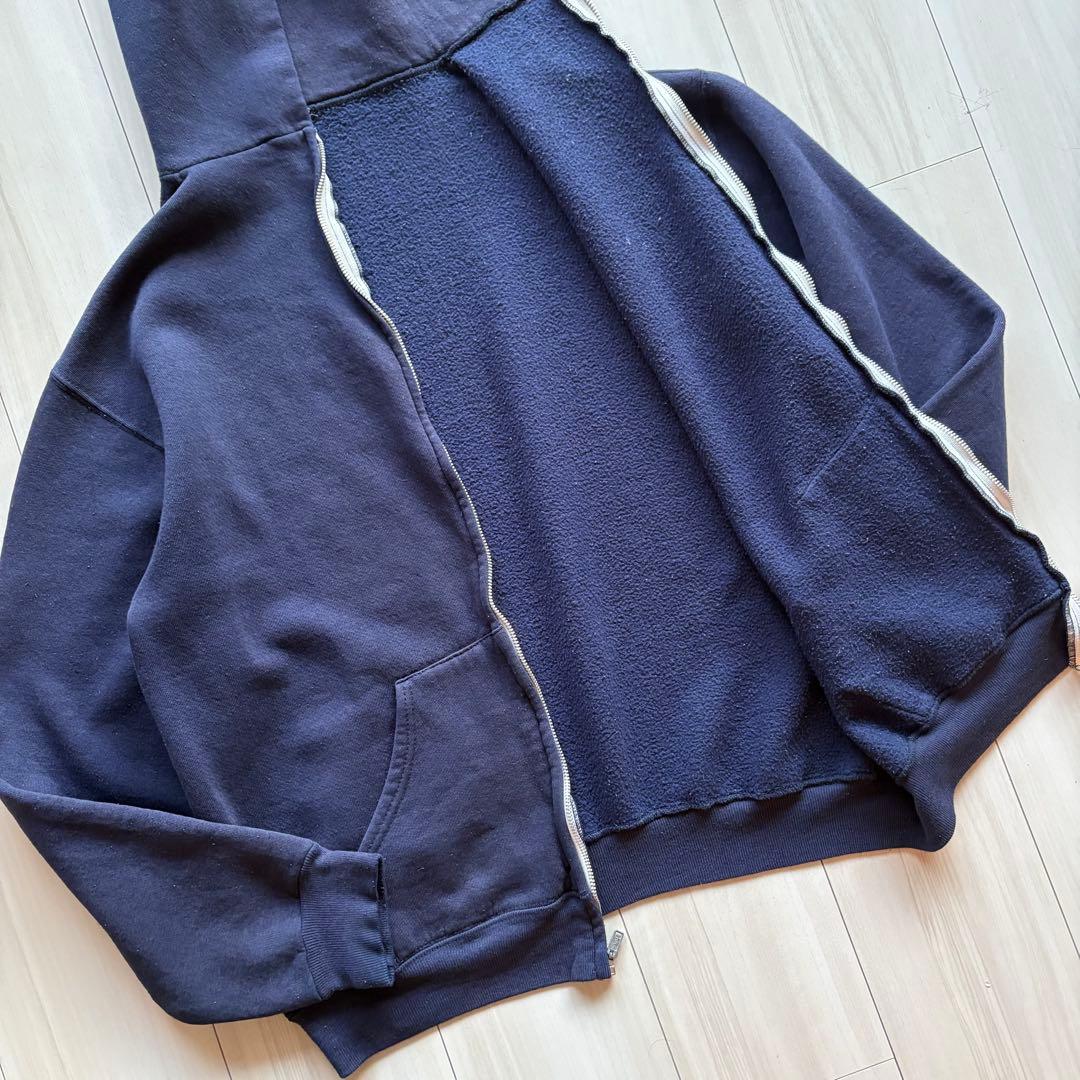 -80s フルジップパーカー USA製 ナス紺 アルミジップ XL相当 フェード