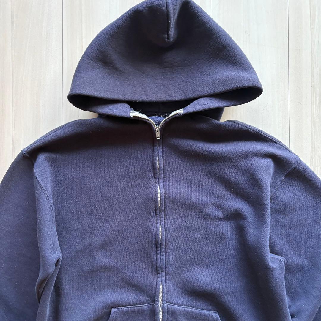 -80s フルジップパーカー USA製 ナス紺 アルミジップ XL相当 フェード