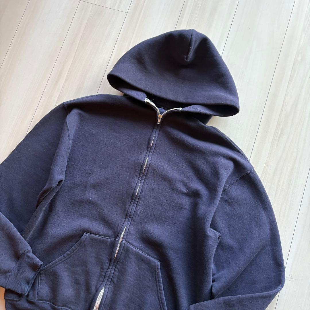 -80s フルジップパーカー USA製 ナス紺 アルミジップ XL相当 フェード