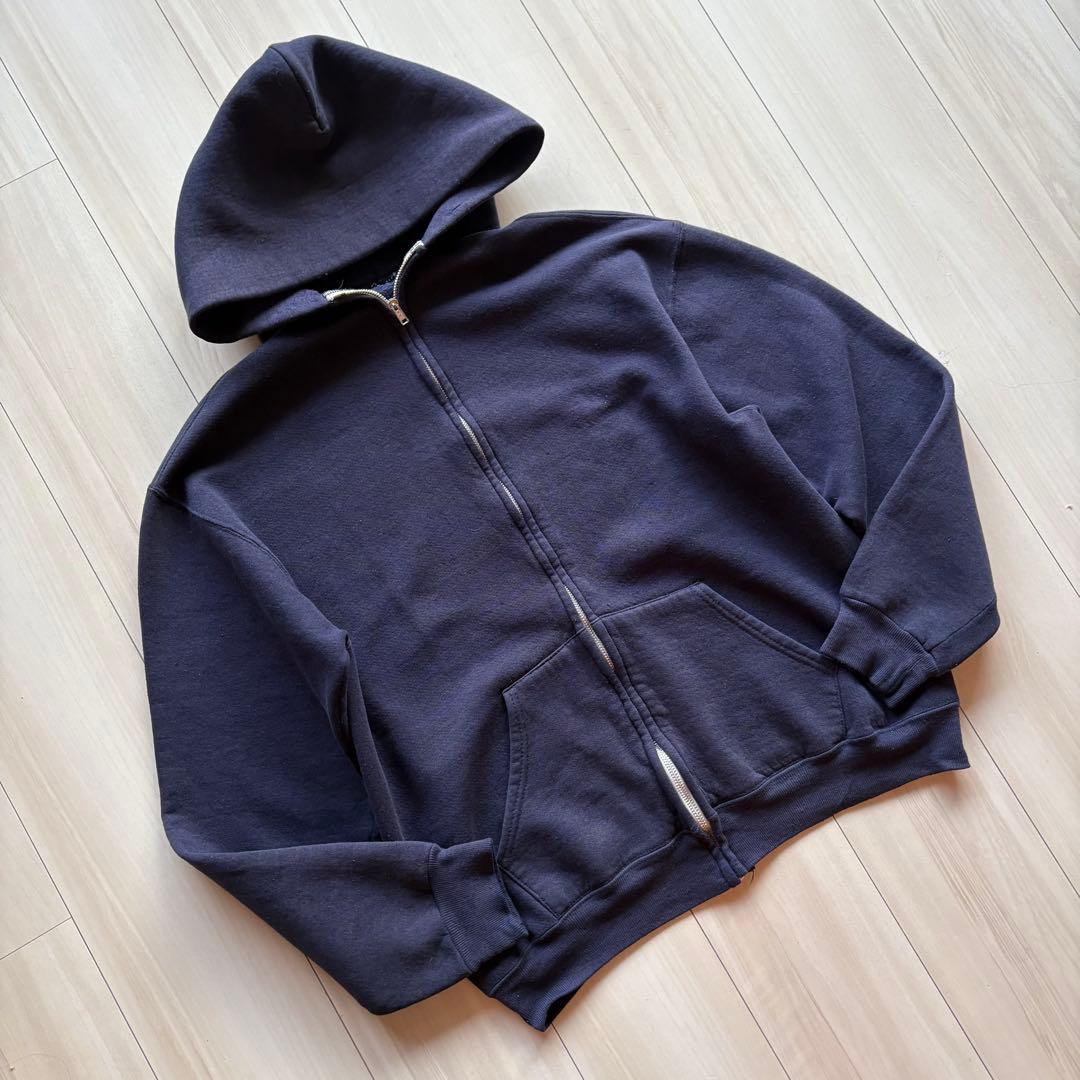 -80s フルジップパーカー USA製 ナス紺 アルミジップ XL相当 フェード