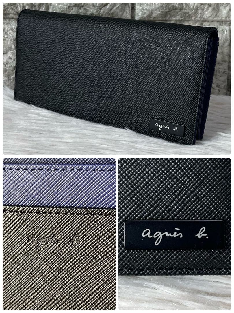 【新品未使用】アニエスベー　agnes b.プレートロゴ　レザー　かぶせ長財布