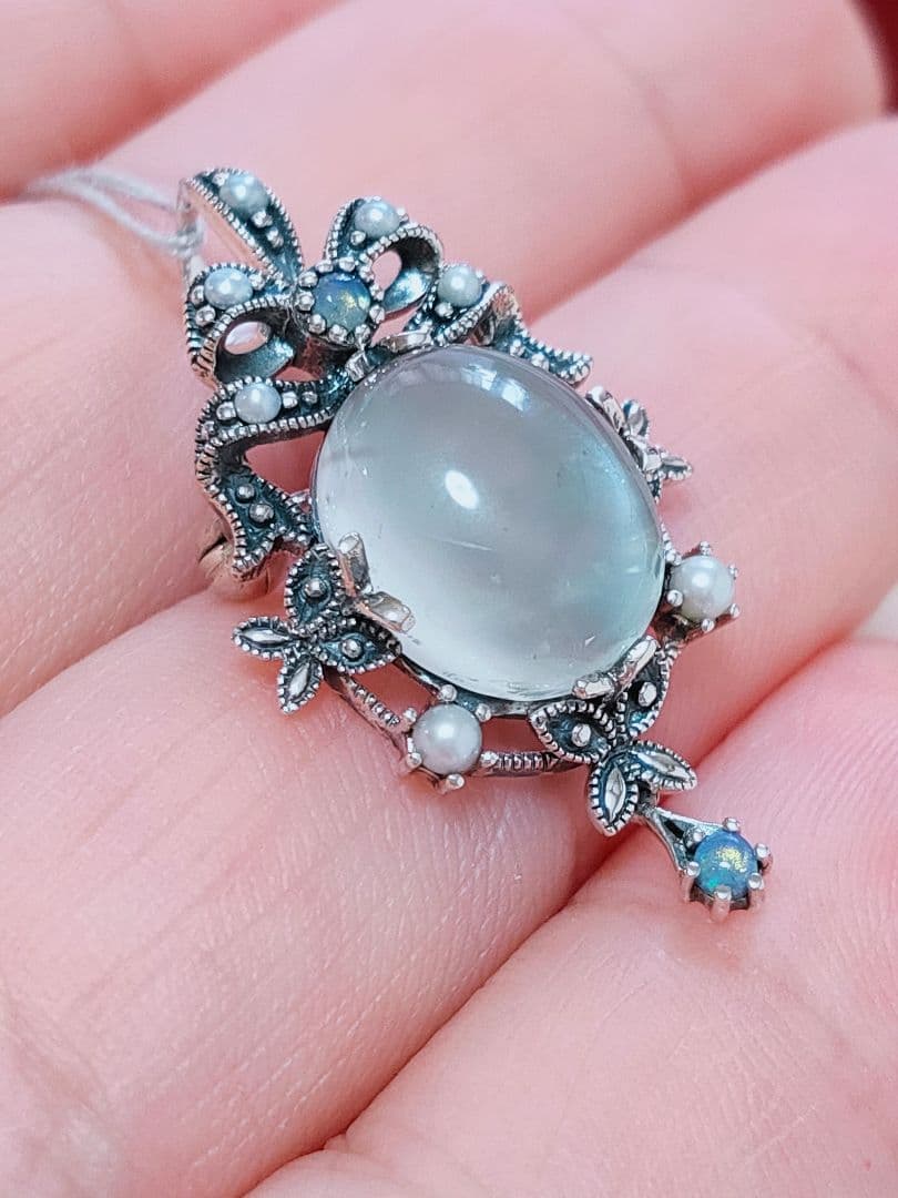 未使用品 碌山 天然ムーンストーン オパール シルバー ブローチ
