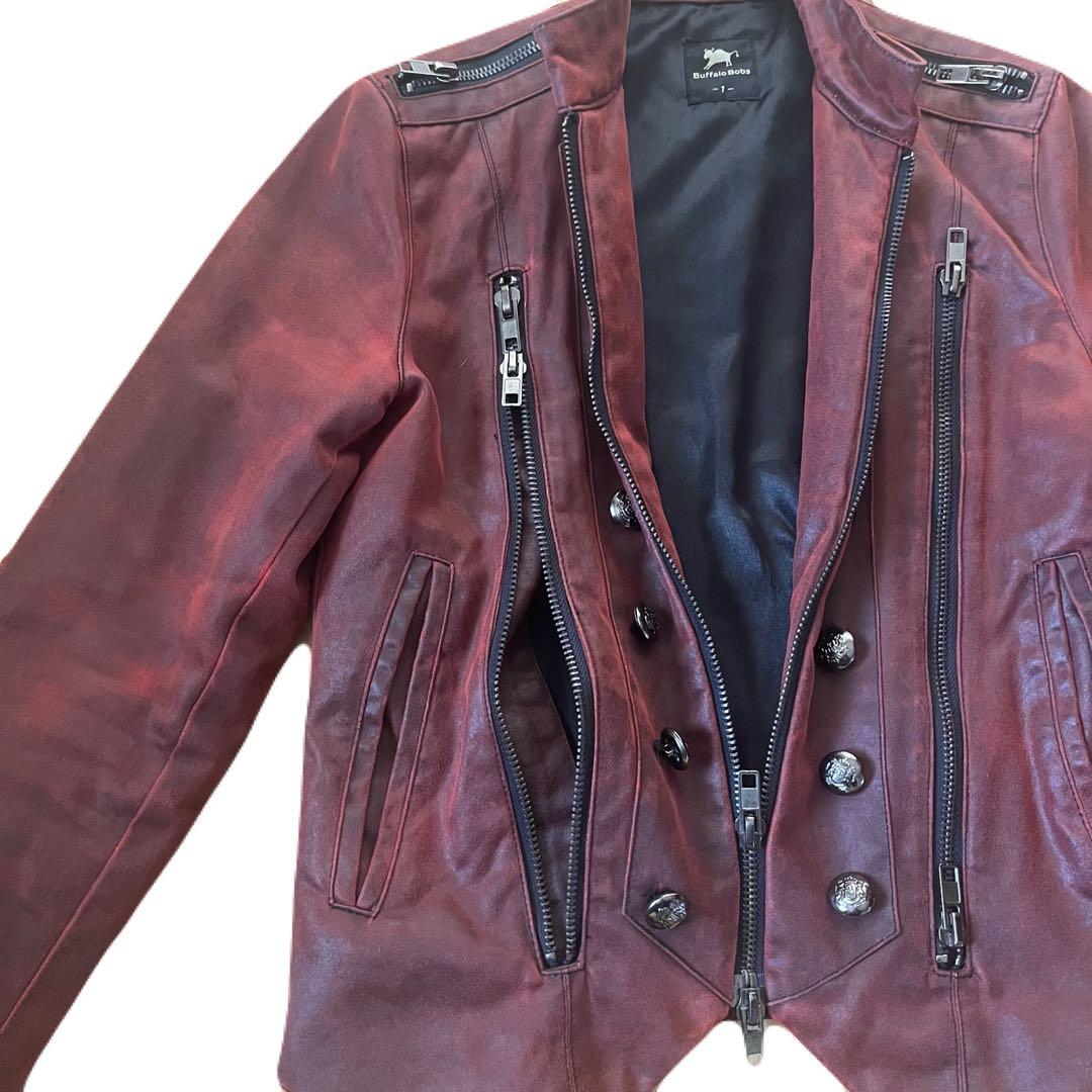 Y2K ライダースジャケット 革 赤 レッド 平成 古着 冬服　光沢
