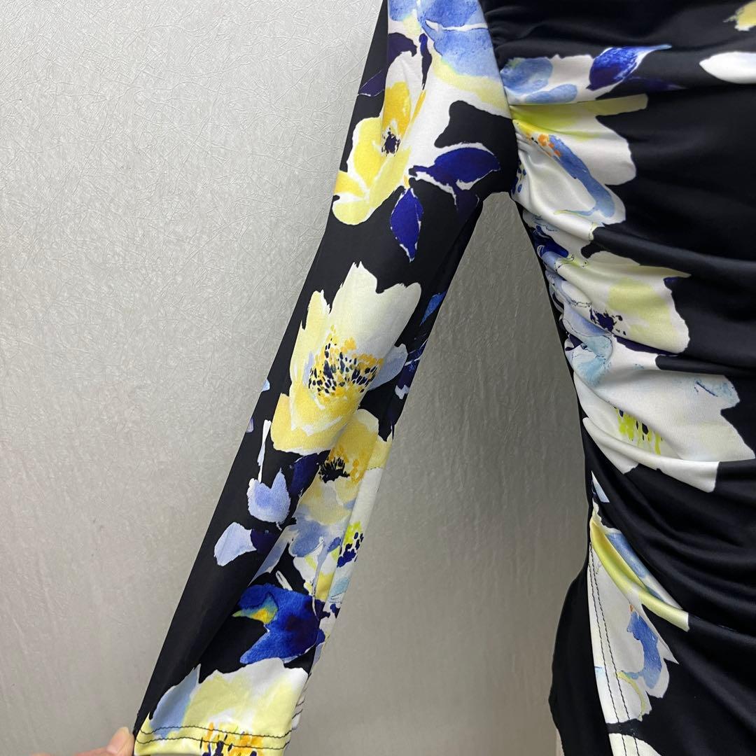 新品 セットアップ 黒に黄色花柄 スタンダード モダン 衣装 パーティ 発表会