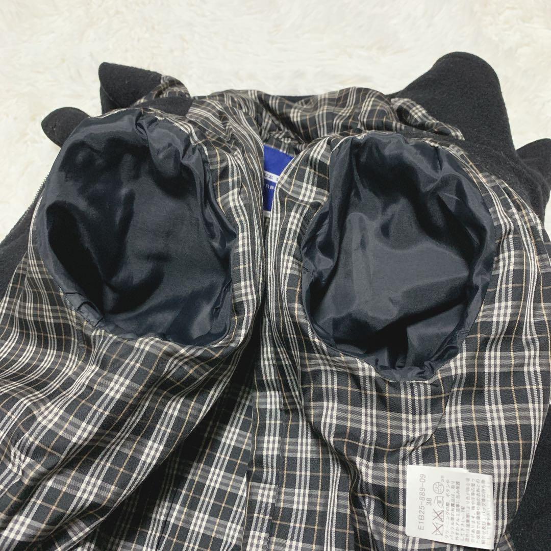 【美品】バーバリーブルーレーベル ダッフルコート ブラック ウール フード 38