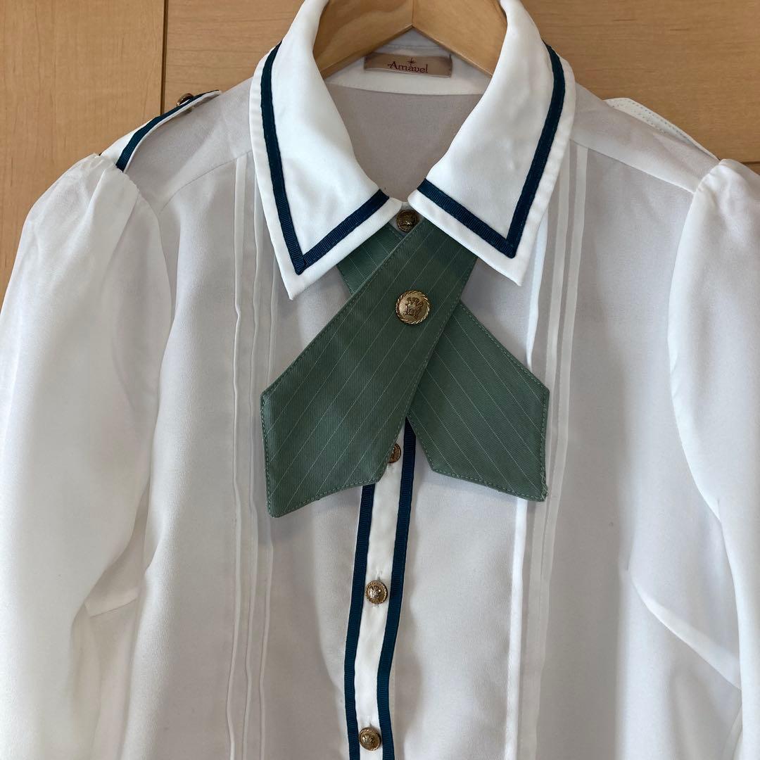 美品　アマベル Amavel 白ブラウス+緑スカート+レース付ボリュームスカート