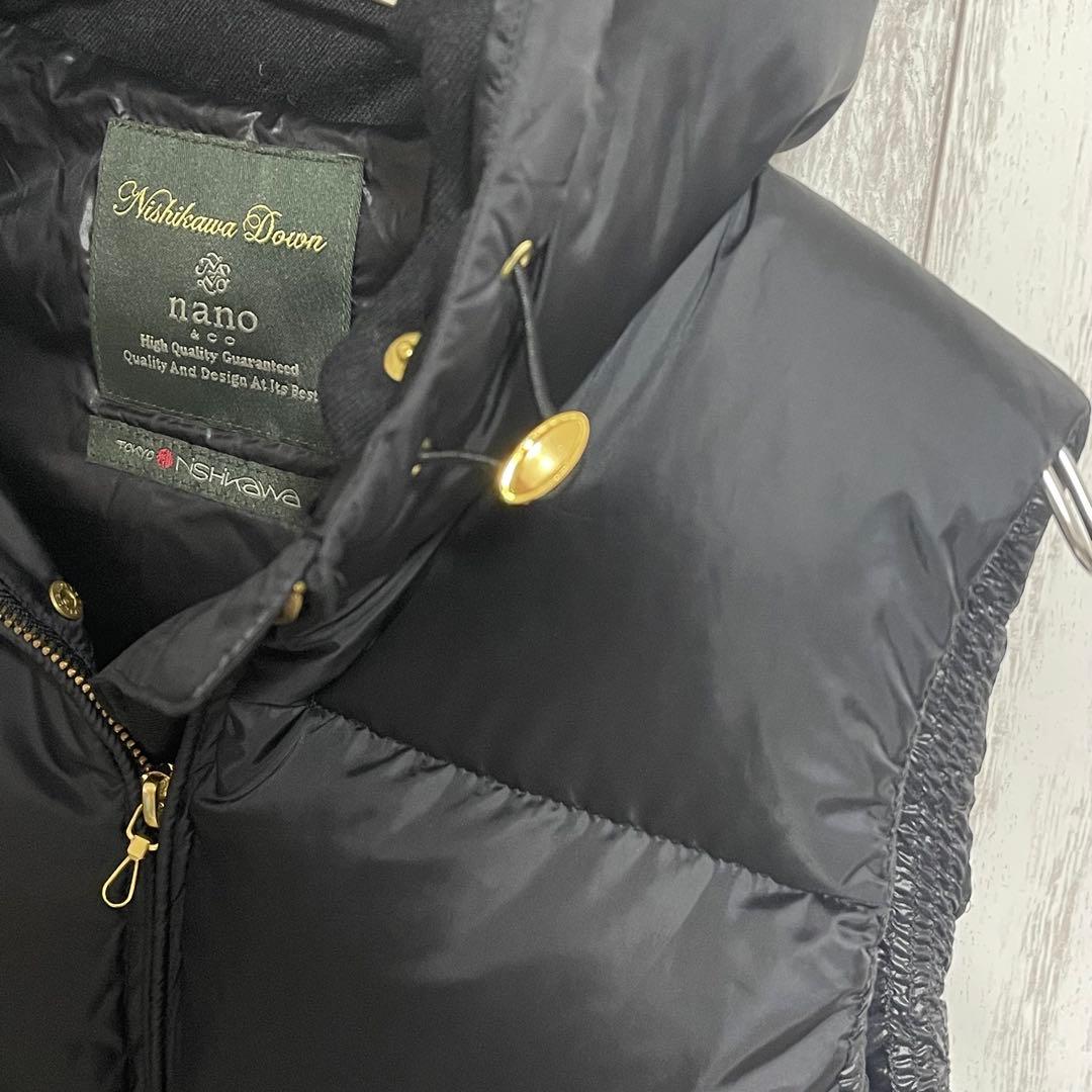アポロ君ナノユニバース × 西川ダウン 黒 ダウンベスト 38 ファー付