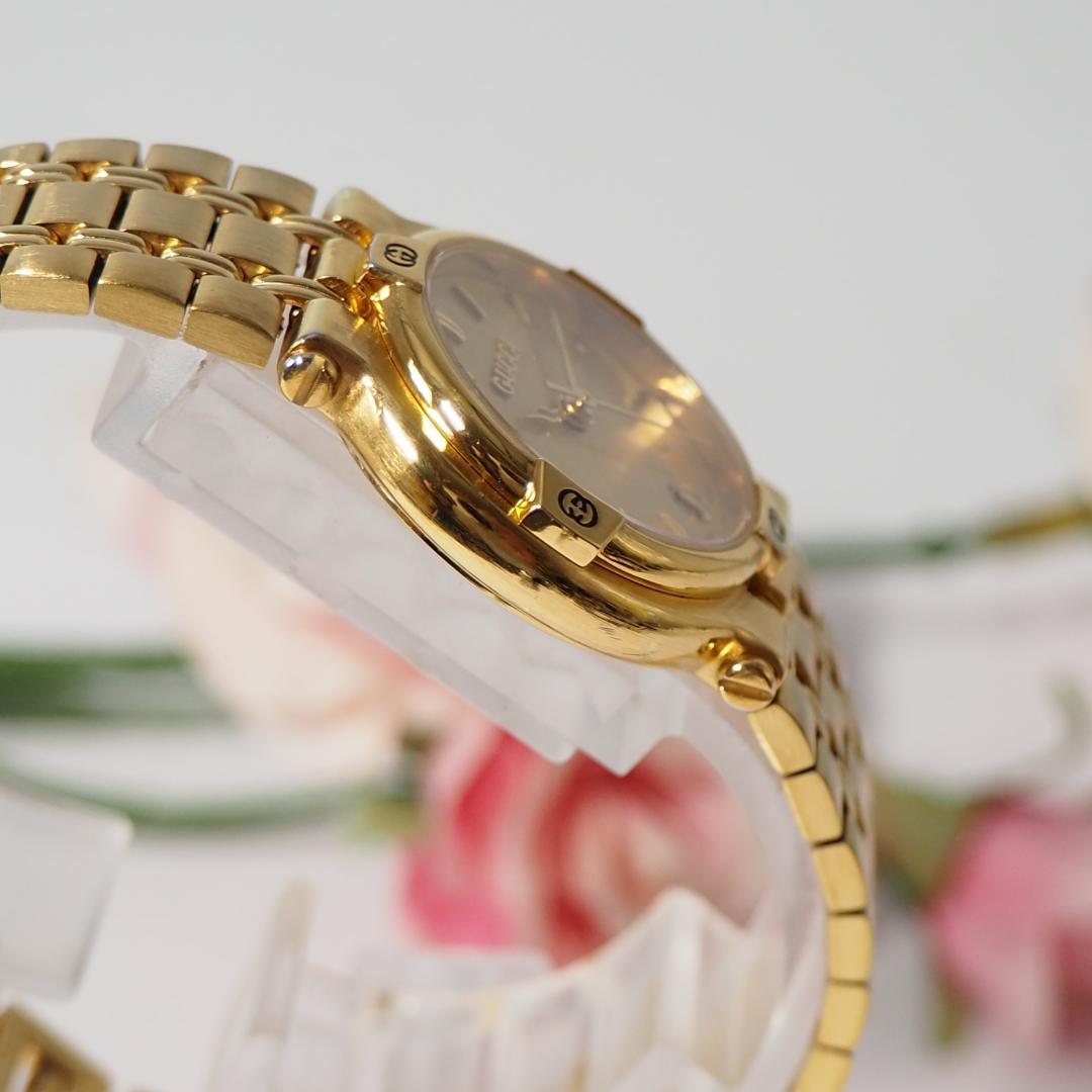 美品 グッチ GUCCI 9200L ゴールド文字盤 デイト 腕時計 H418