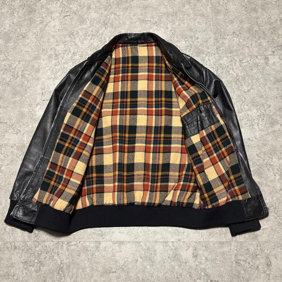 【archive】レザージャケット　ブルゾン　 L チェック柄　短丈　ショート丈
