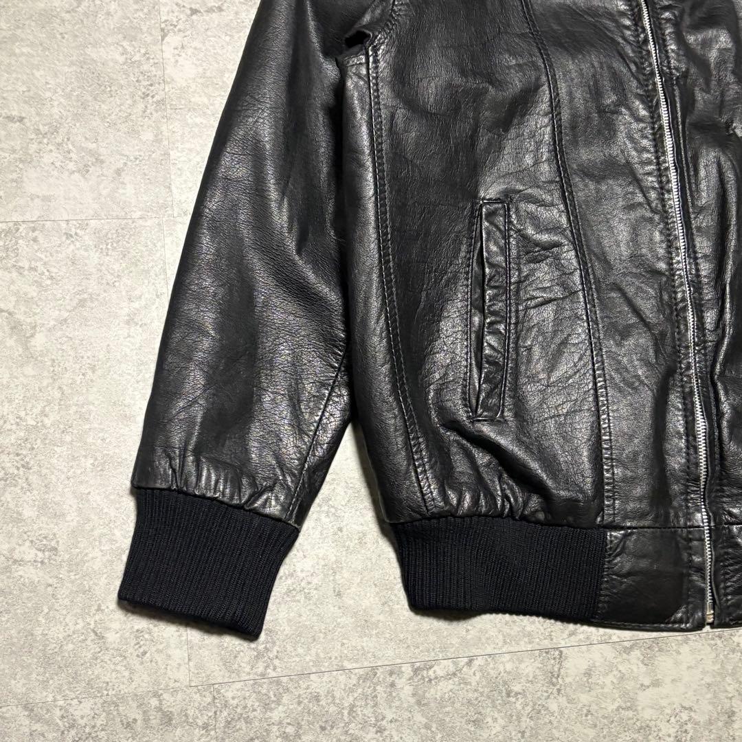 【archive】レザージャケット　ブルゾン　 L チェック柄　短丈　ショート丈