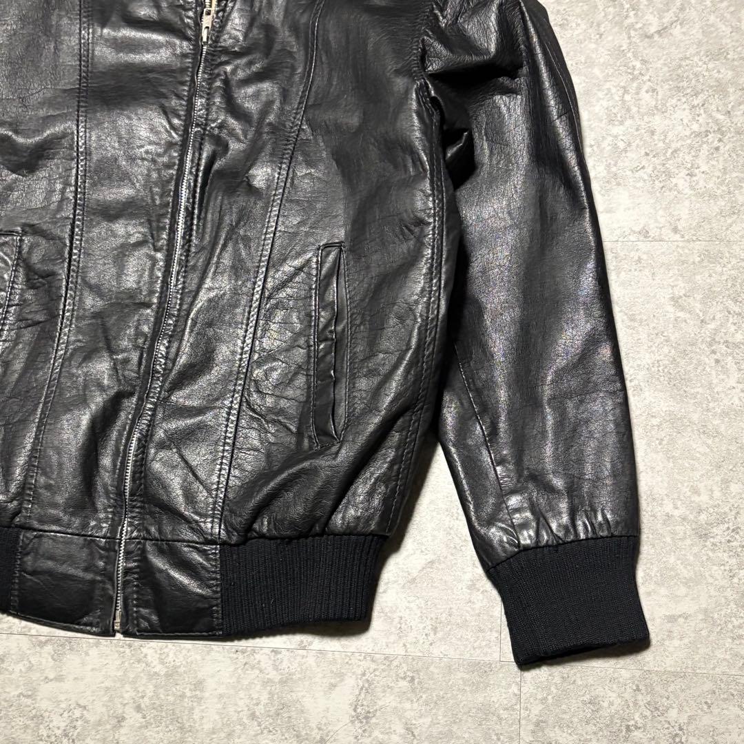 【archive】レザージャケット　ブルゾン　 L チェック柄　短丈　ショート丈