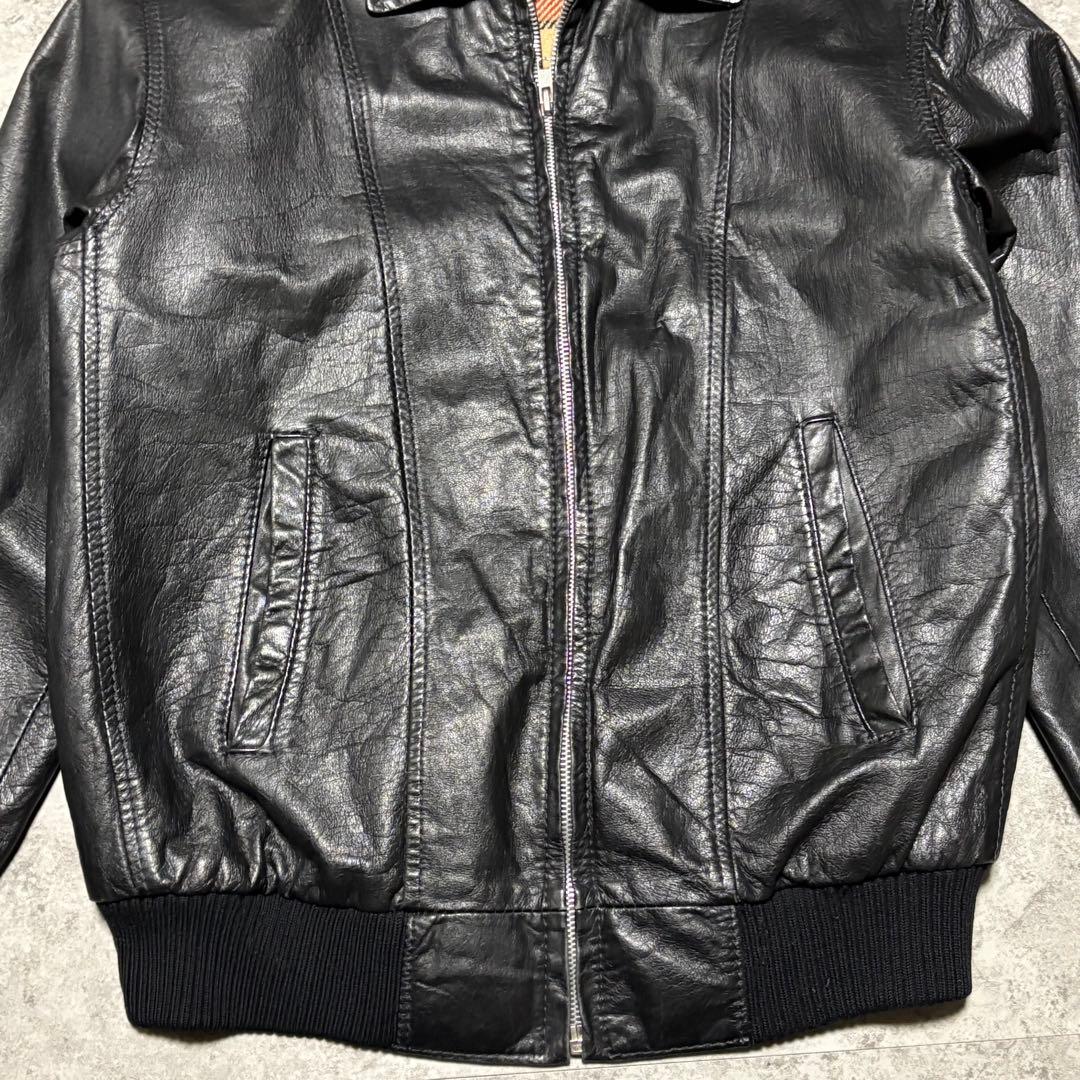 【archive】レザージャケット　ブルゾン　 L チェック柄　短丈　ショート丈