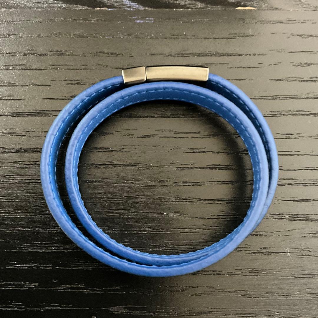 PRADA サフィアーノ　ブルー　レザー ダブル　ブレスレット