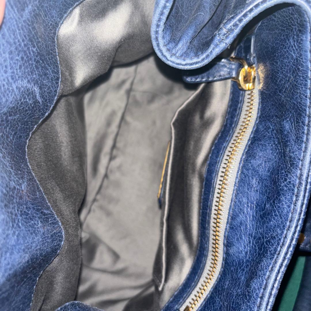 miu miu VITELLO LUX ハンドバッグ 2way リボン ブルー