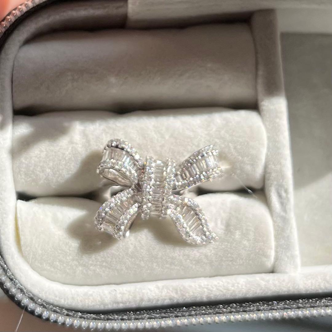 天然ダイヤモンド1 ctリボンモチーフ リング k18 wg