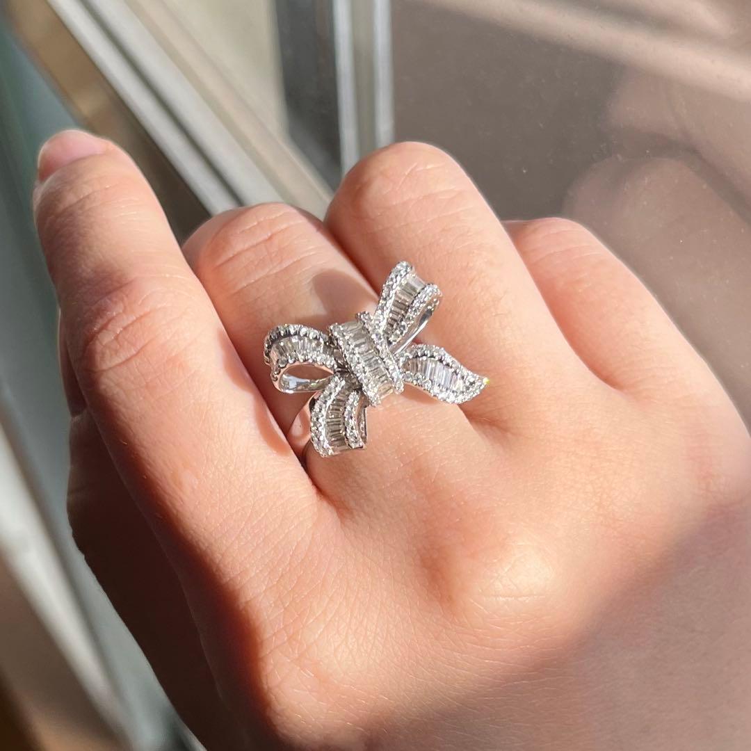 天然ダイヤモンド1 ctリボンモチーフ リング k18 wg