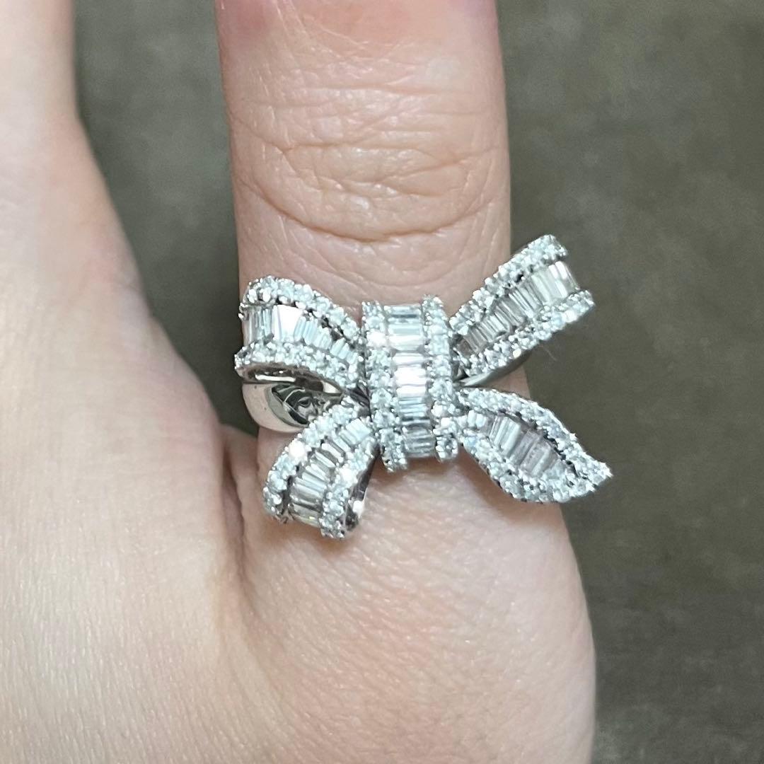 天然ダイヤモンド1 ctリボンモチーフ リング k18 wg