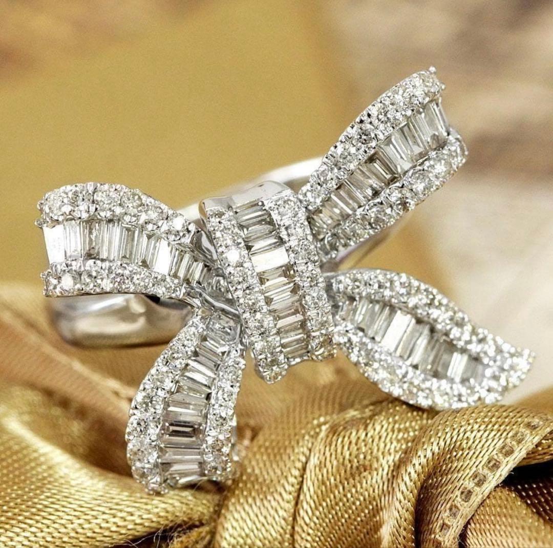 天然ダイヤモンド1 ctリボンモチーフ リング k18 wg