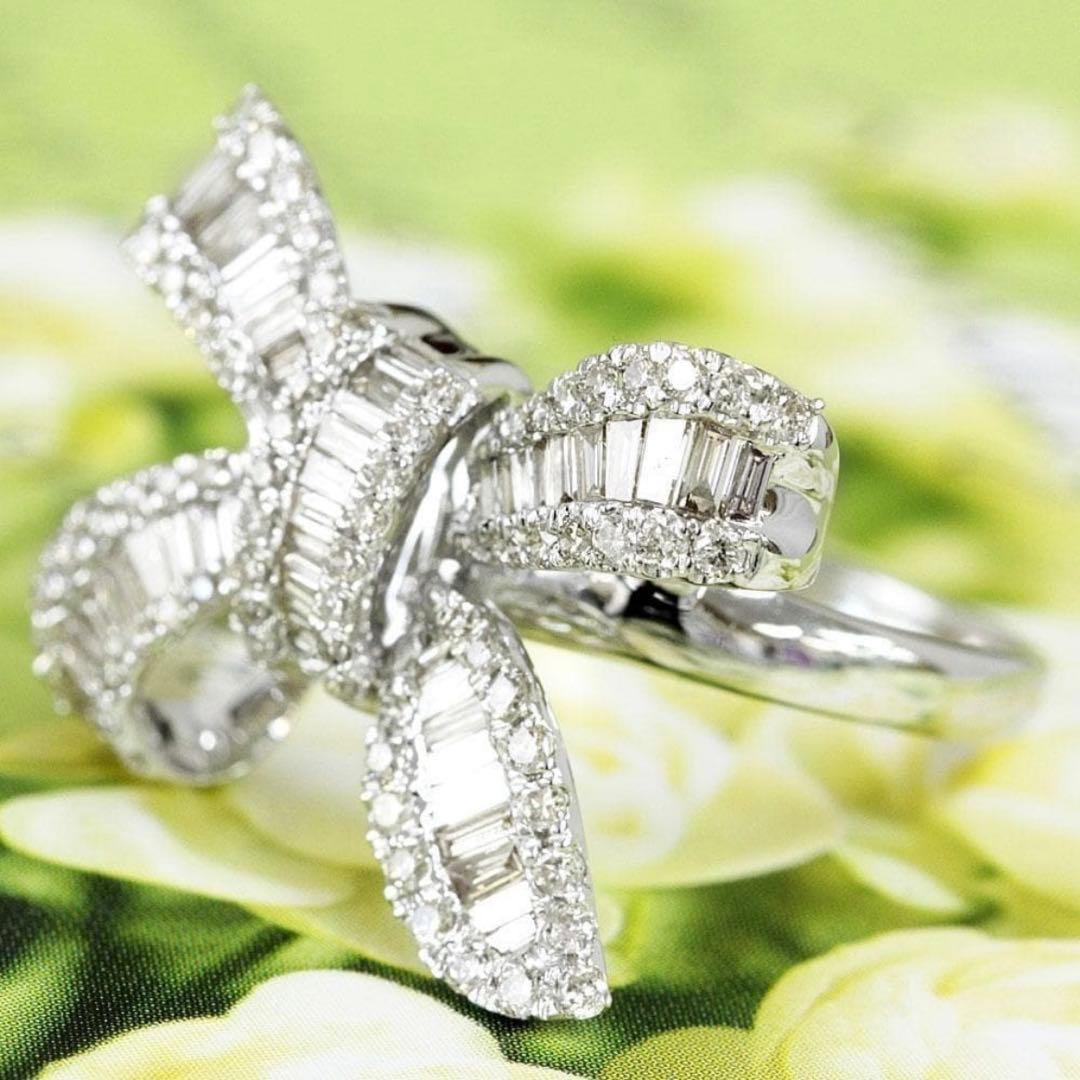 天然ダイヤモンド1 ctリボンモチーフ リング k18 wg