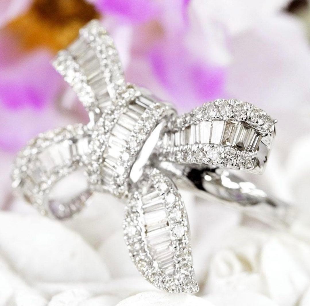 天然ダイヤモンド1 ctリボンモチーフ リング k18 wg