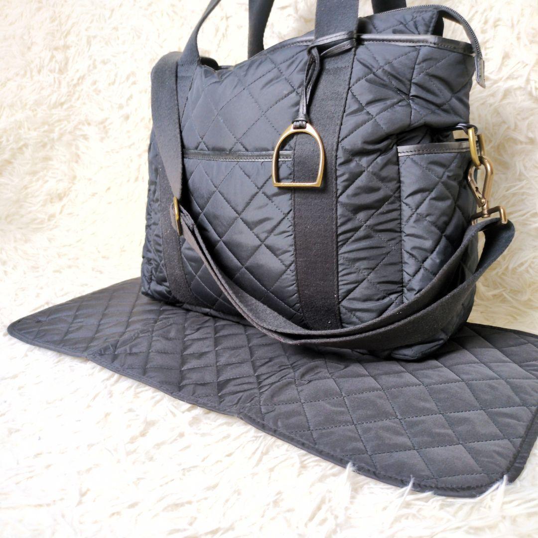 ポロラルフローレン　マザーズバッグ　キルティング　2way　おむつ替えシート　黒