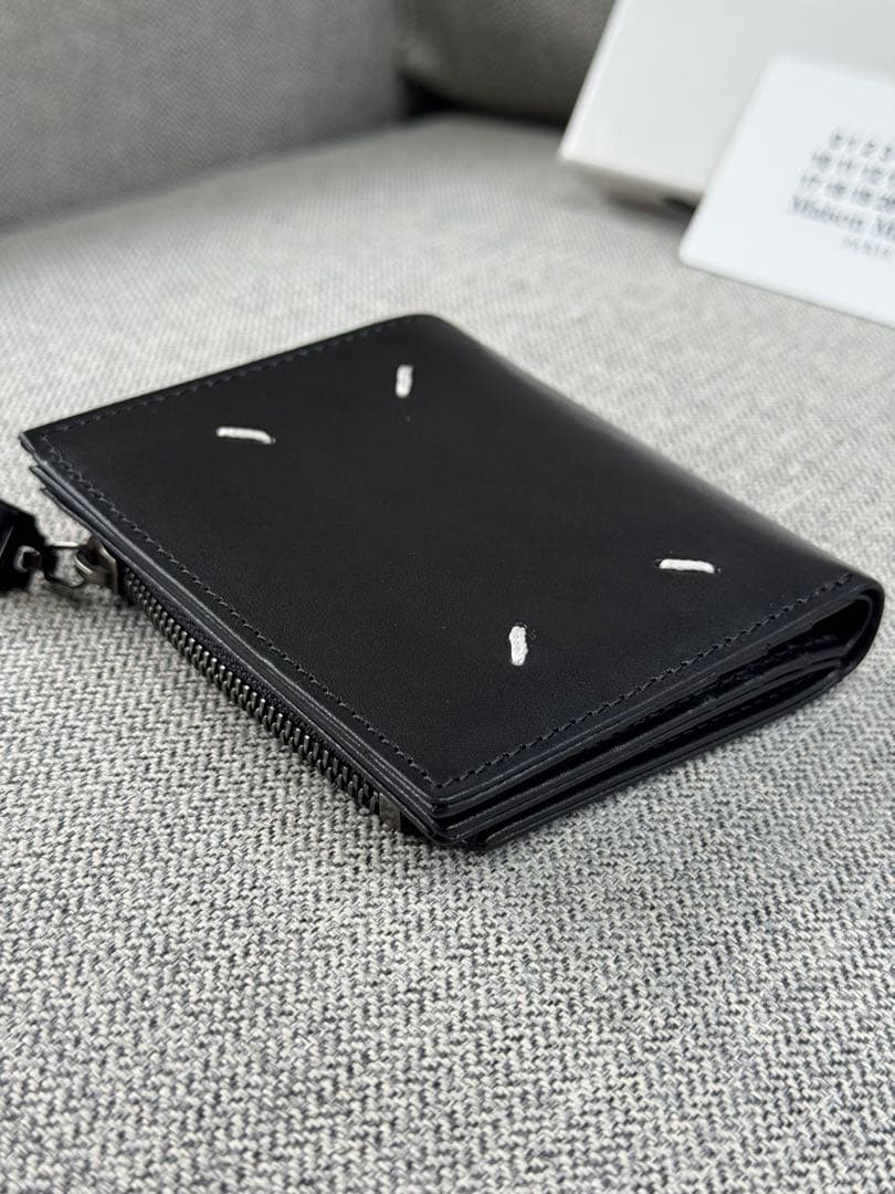 メゾン マルジェラ 4ステッチ 2つ折り財布 ブラックレザー
