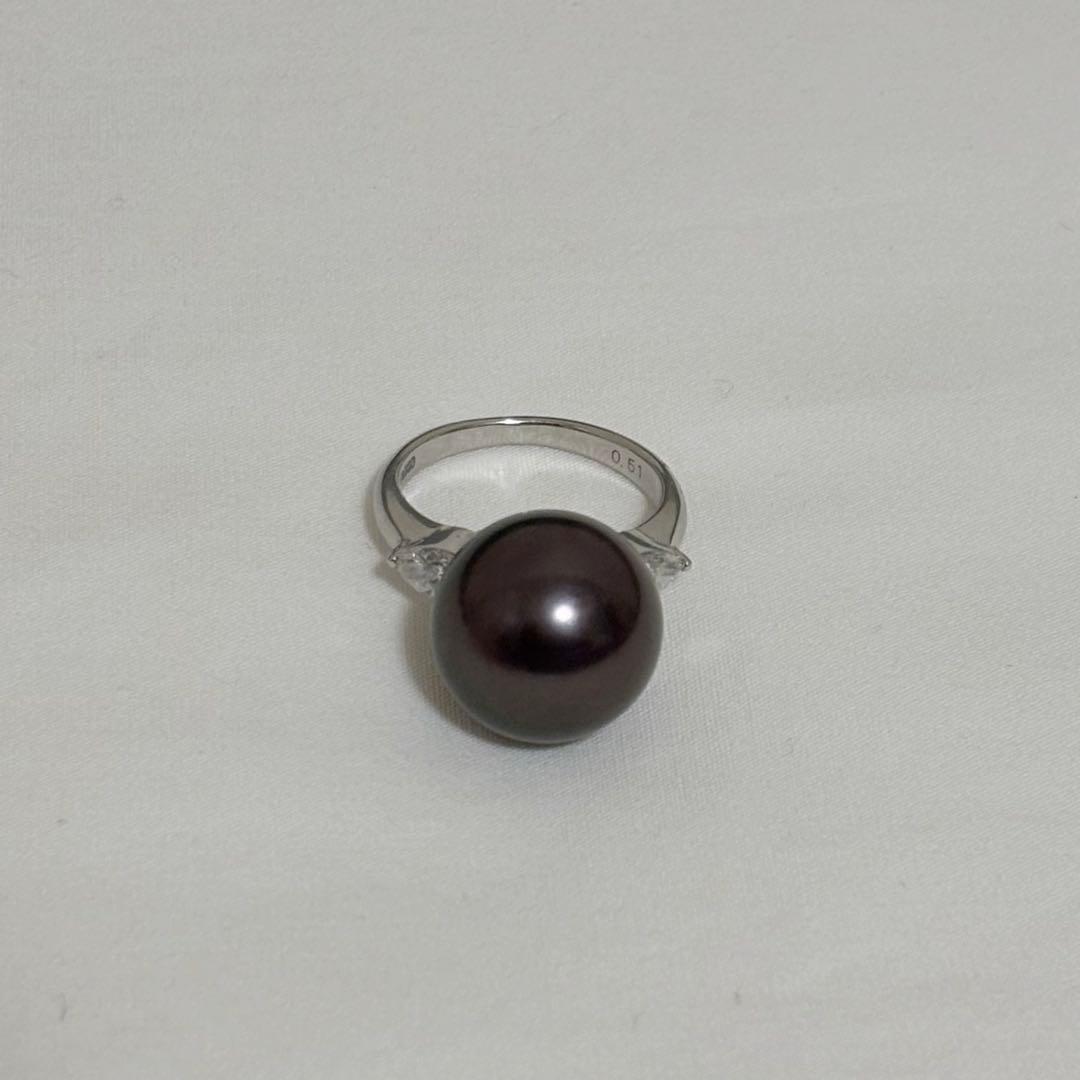 プラチナ ブラックパール ダイヤモンド　指輪 黒蝶真珠 PT900 プラチナ