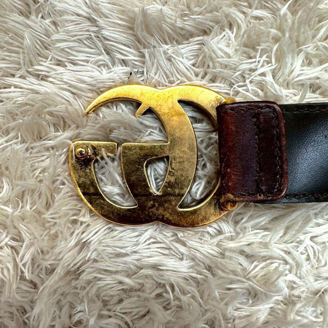 グッチ ベルト ブラウン マーモント ゴールドロゴ レザー ユニセックス