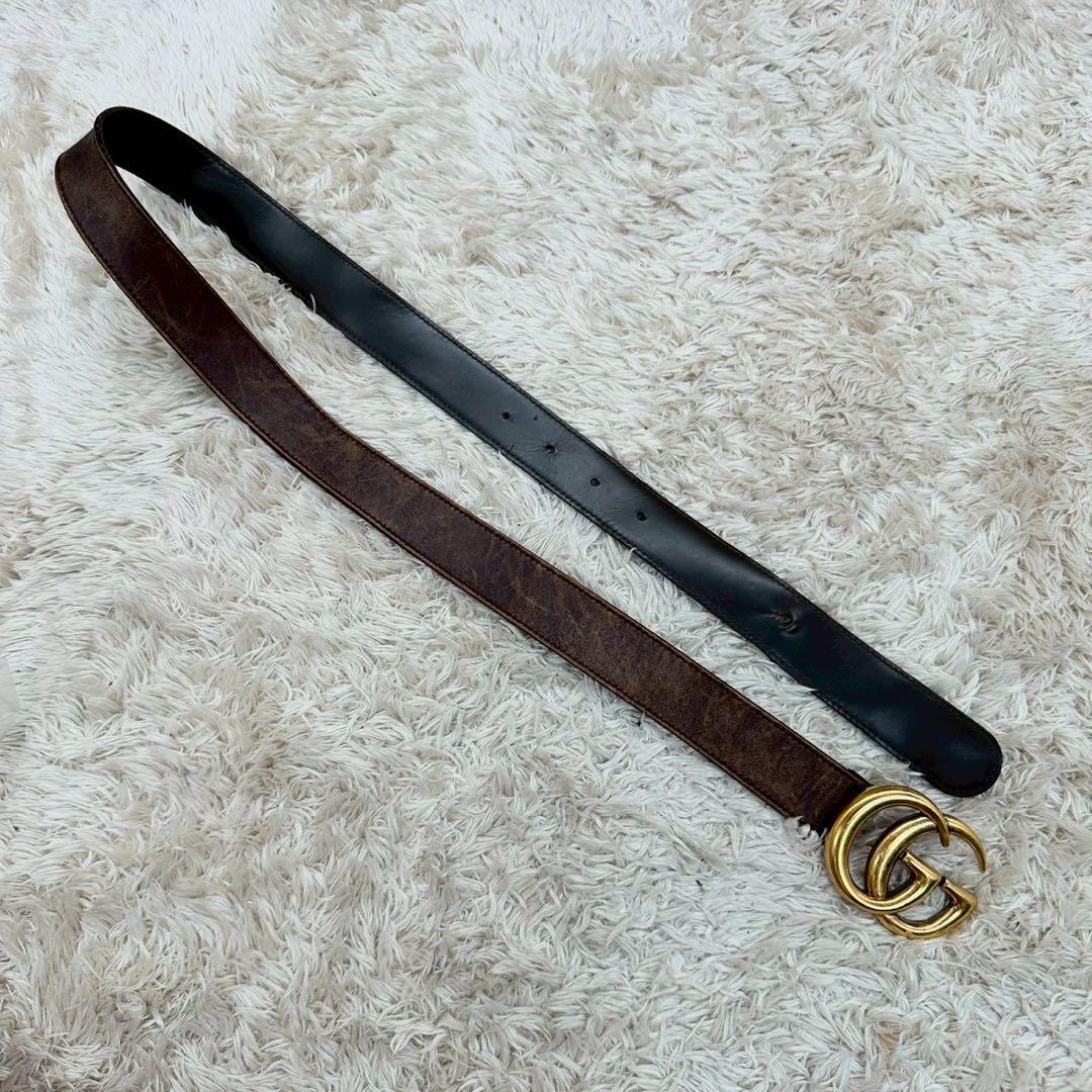 グッチ ベルト ブラウン マーモント ゴールドロゴ レザー ユニセックス