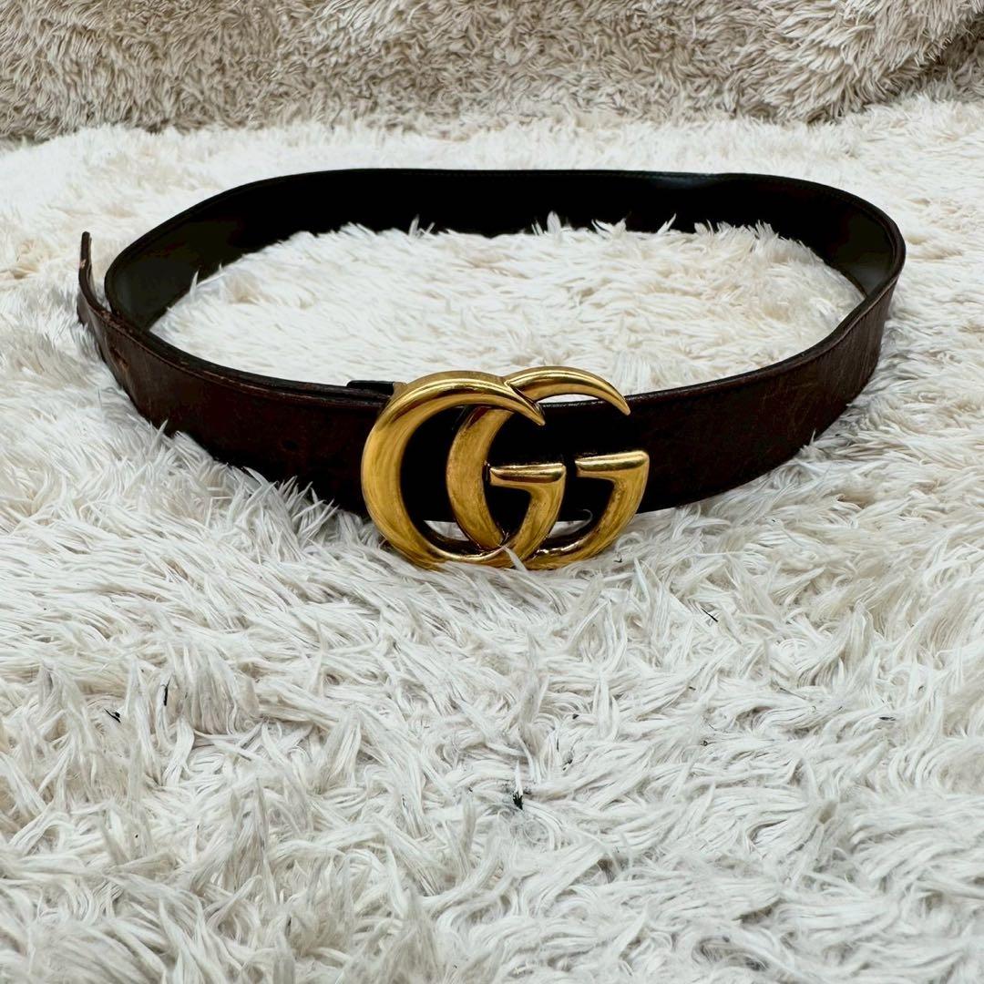 グッチ ベルト ブラウン マーモント ゴールドロゴ レザー ユニセックス