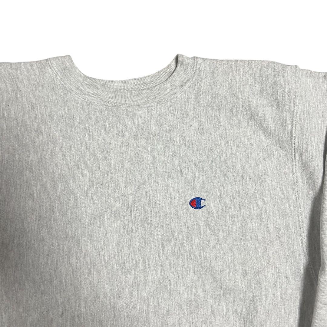 極美品　90s USA製　チャンピオン　リバースウィーブ　無地　グレー　目付き