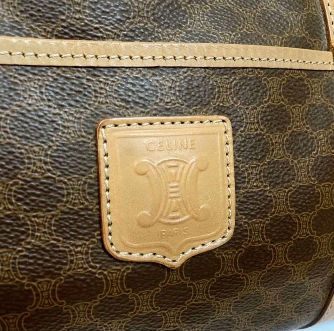 【良品】セリーヌ マカダム柄 ミニボストン ハンドバッグ レザー ブラウン