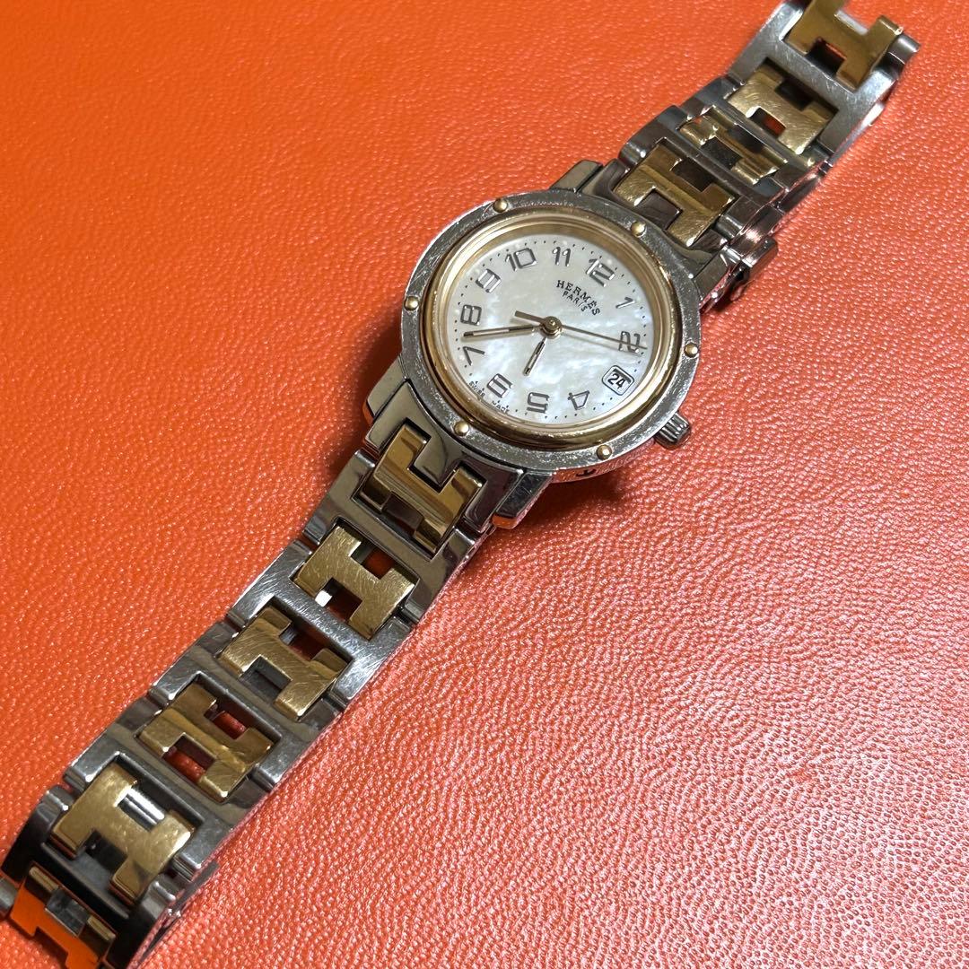 なっちゃんHERMESクリッパーCL4.220 シェル文字盤　コンビ腕時計