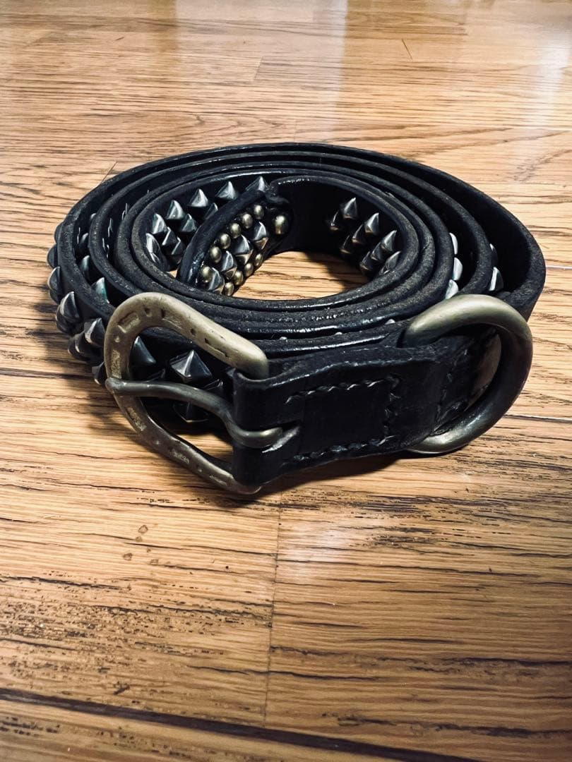 CALEE スタッズ ナローベルト レザー ダークブラウン ヴィンテージ